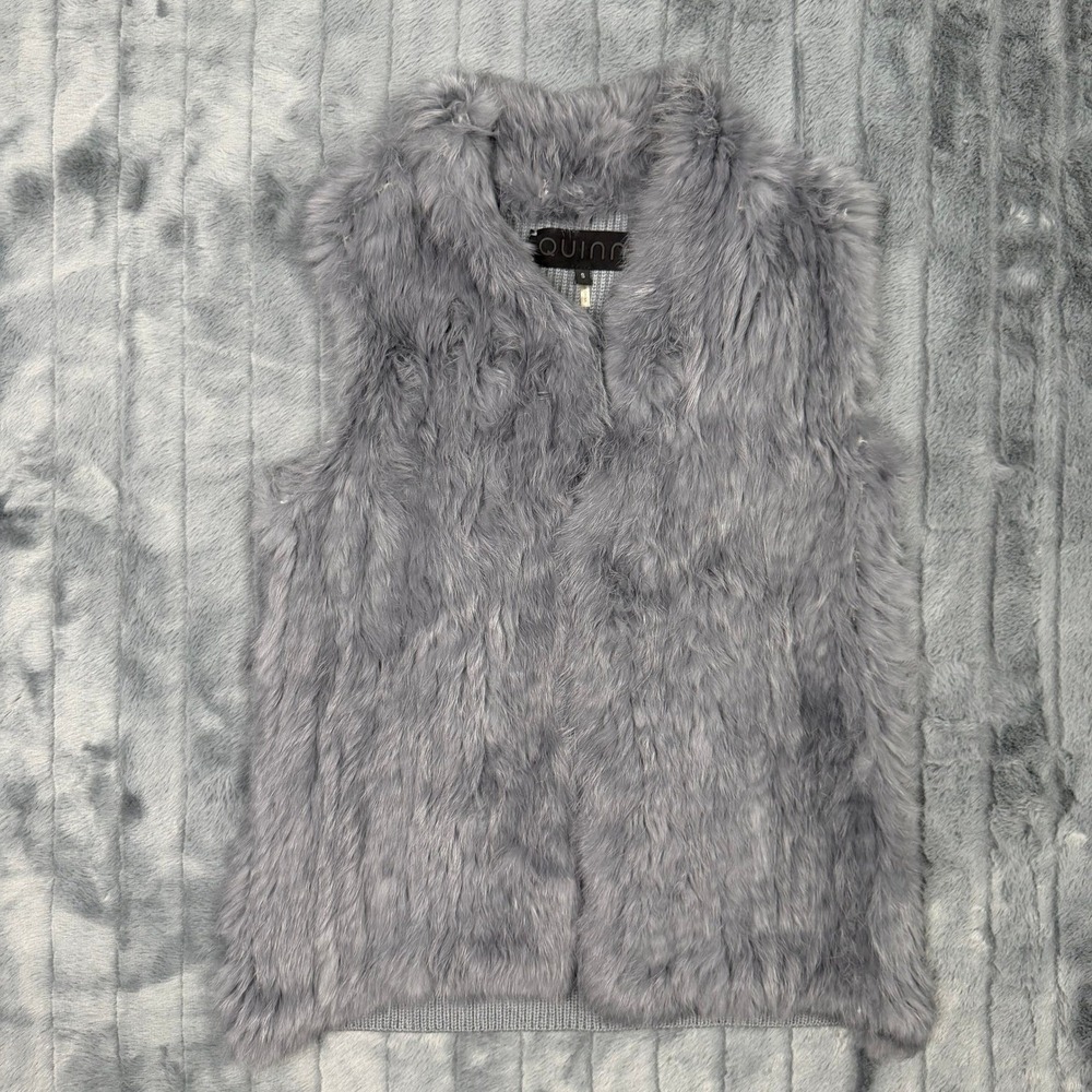 Quinn Womens Gray Rabbit Fur Wool Knit Back Vest Small Luxury Layering